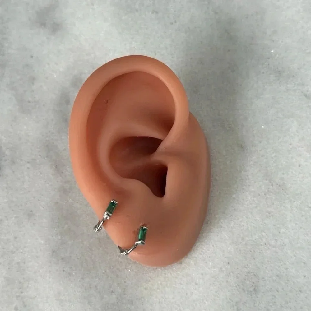NEW STOCK Sterling Silver Green Crystal Mini Small Huggie Hoop Earrings - Picture 2 of 4